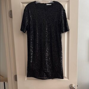 Black Sequin Short Sleeve Dress